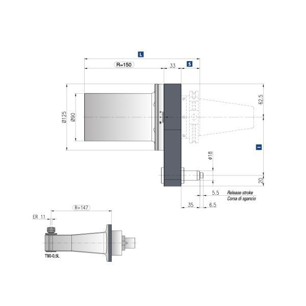 T90 EXTENDED HEAD + T 90-0,5 L